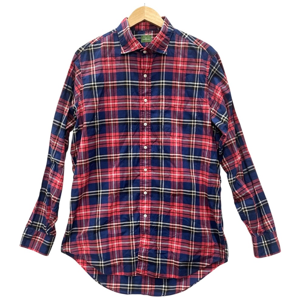 Sid Mashburn Mens Red Blue Plaid Cotton Button Down Shirt Large Spread Collar